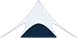 White tent with blue peaked roof against a plain white background
