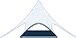 Abstract geometric logo with a dark blue arc inside a light gray triangular shape