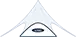Simple tent-like structure with a small dark oval opening on a white background