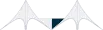 Two blue circular stickers with dark center accents on a white background