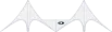 Two blue circular stickers with dark center accents on a white background