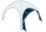 Blue umbrella icon with a curved handle and raindrop-like shape
