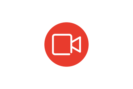 Red circular video camera icon on white background