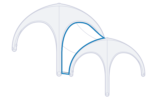 Two overlapping translucent canopies with blue-highlighted edges and support struts