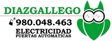 Logotipo de DIAZGALLEGO Technology con texto verde y un icono de b&uacute;ho verde con gafas