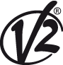 Logotipo V/12 negro con una marca de verificación estilizada y un pequeño símbolo ® sobre fondo blanco