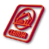 Logotipo de CEMSA en rojo y naranja, con un edificio estilizado dentro de un marco cuadrado inclinado