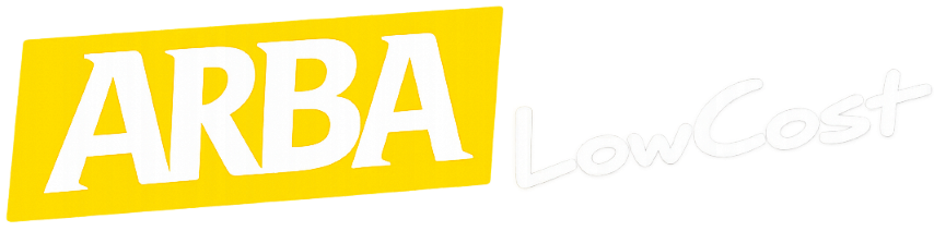 Logotipo amarillo de ARBA sobre fondo blanco con texto tenue 