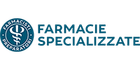 Logo per Farmacie Specializzate, caratterizzato da un emblema circolare con il simbolo della farmacia e il testo.