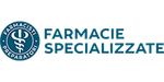 Logo per Farmacie Specializzate, caratterizzato da un emblema circolare con il simbolo della farmacia e il testo.