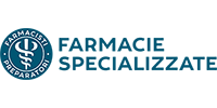 Logo per Farmacie Specializzate, caratterizzato da un emblema circolare con il simbolo della farmacia e il testo.