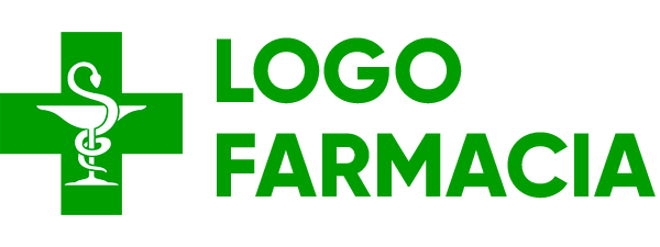 Logo della farmacia verde: croce con serpente in una tazza, testo 