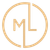 Logotipo circular beige con las letras "ML" en su interior.