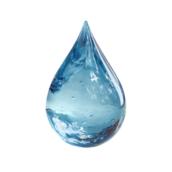 Goutte d'eau bleue sur fond blanc.