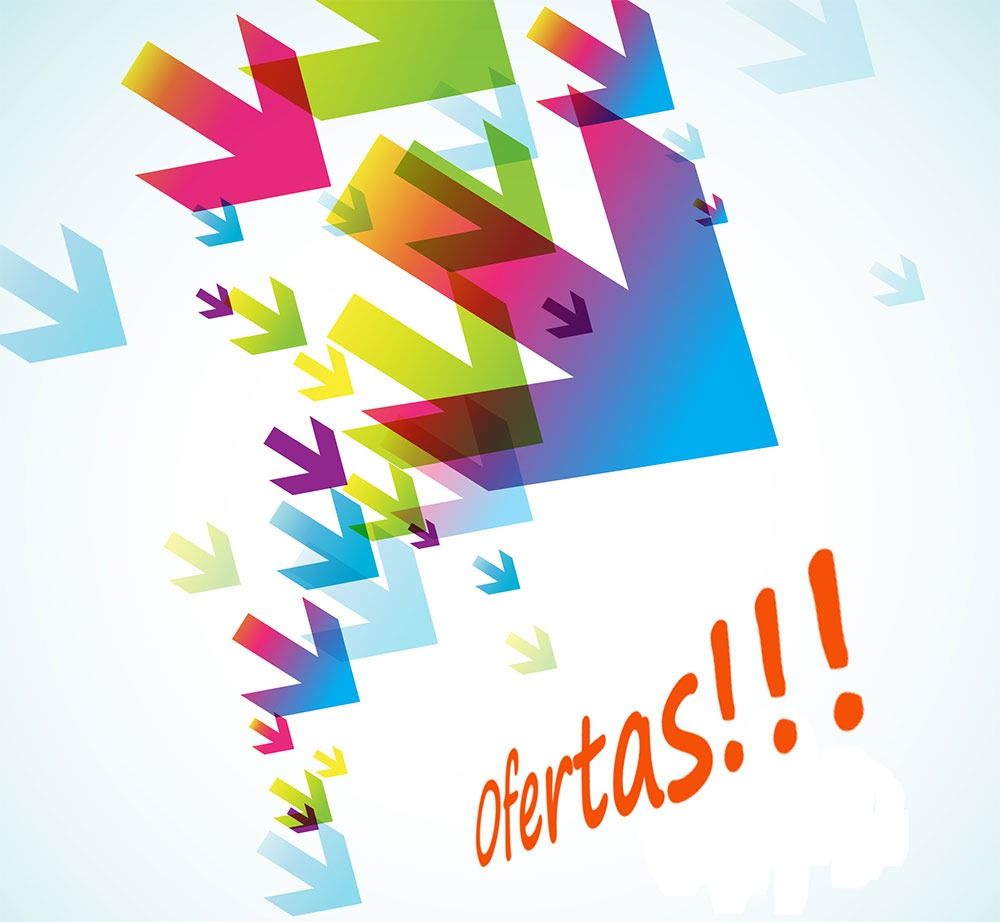 Un fondo colorido con flechas y las palabras ofertas!!!