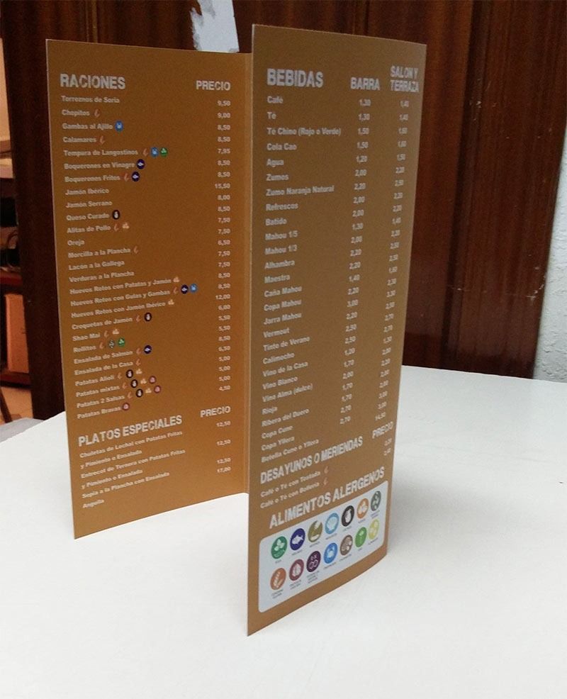 Un menú con la palabra bebidas.