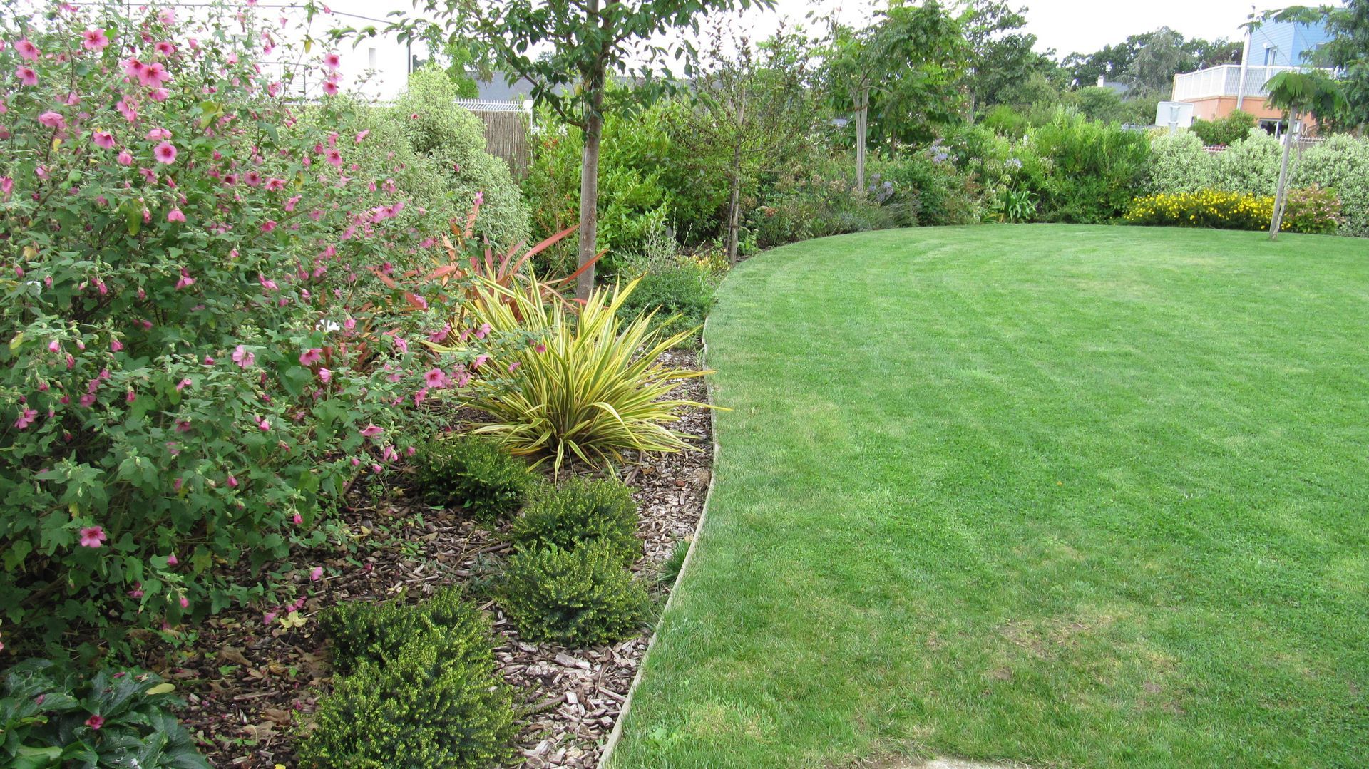 Pelouse et massifs sur la gauche