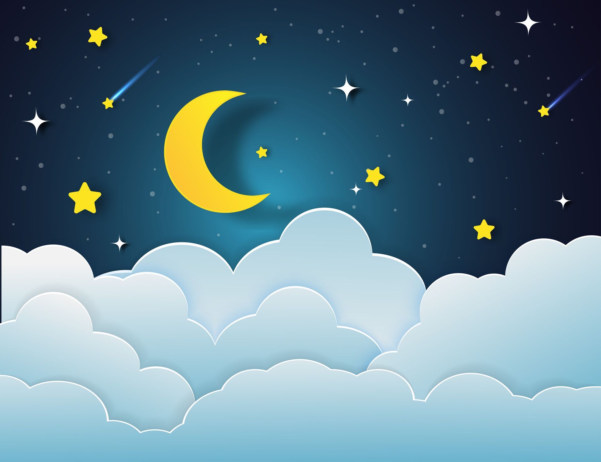 Dessin nuages, lune et étoiles