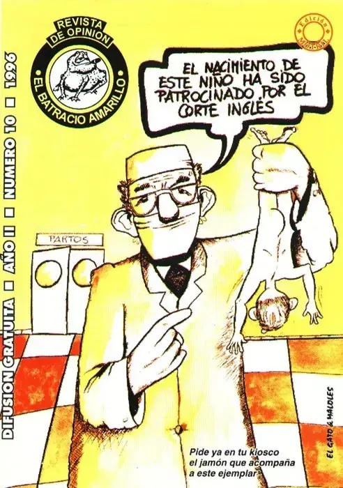 Dibujo animado de un médico sosteniendo un pollo muerto,