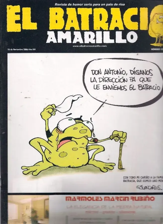 Cartel de dibujos animados con un título amarillo y un chef hablando en un bocadillo de diálogo.