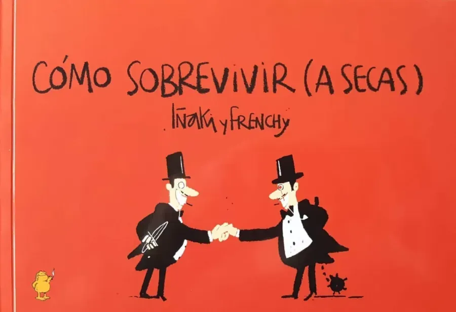 Dos hombres de dibujos animados con sombreros de copa se dan la mano sobre un fondo rojo con un título en español.