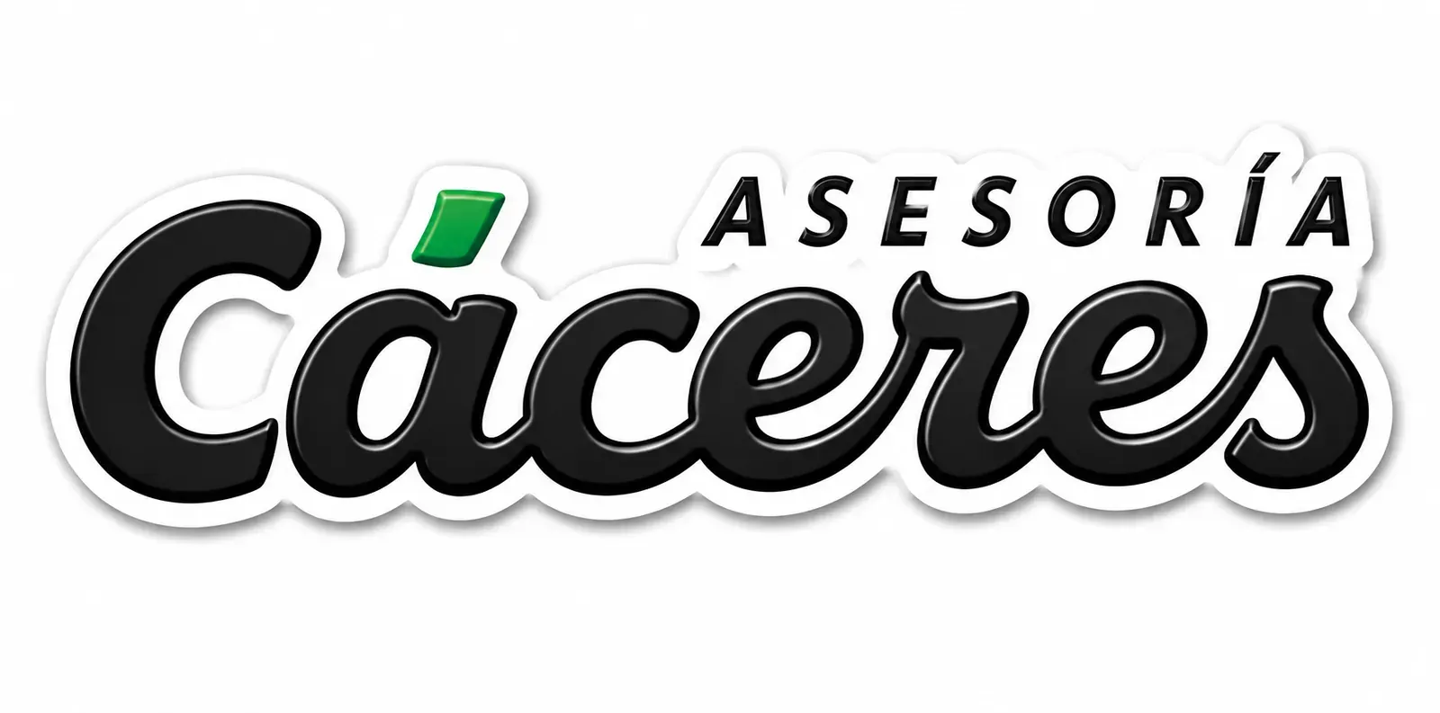 Logo de asesoría Cáceres en blanco y negro con acento verde