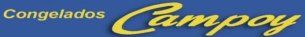 Logotipo amarillo de Campoy “Congelados” sobre fondo amarillo