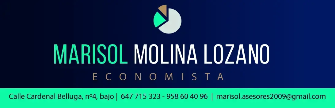 Logo con texto “Marisol Molina Lozano”, fondo azul y acentos verde y morado.