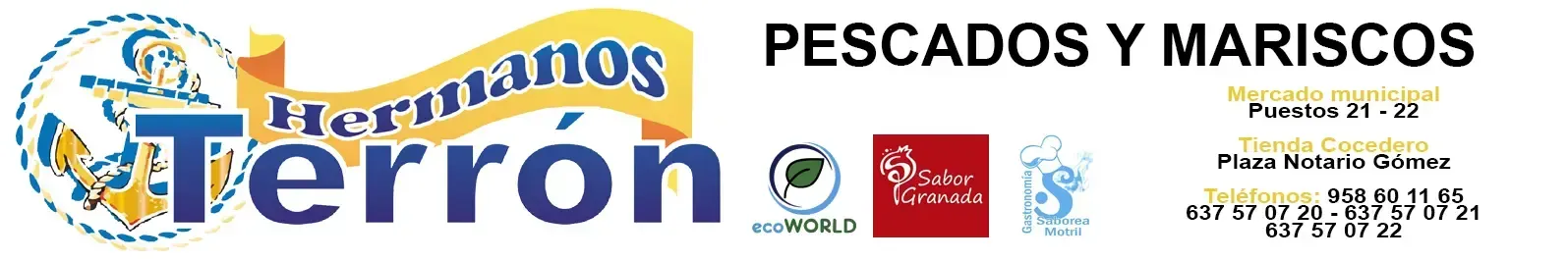 Herranos Terrón seafood logo with “PESCADOS Y MARISCOS” text and small certification icons