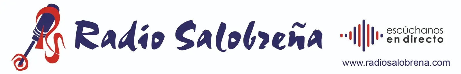 Logotipo de Radio Salobreña con texto rojo y azul, icono de micrófono y dirección web sobre fondo blanco.