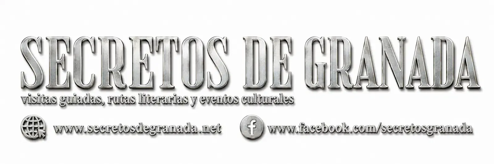 Banner con el texto “Secretos de Granada”, un pequeño subtítulo e iconos de redes sociales sobre un fondo claro.