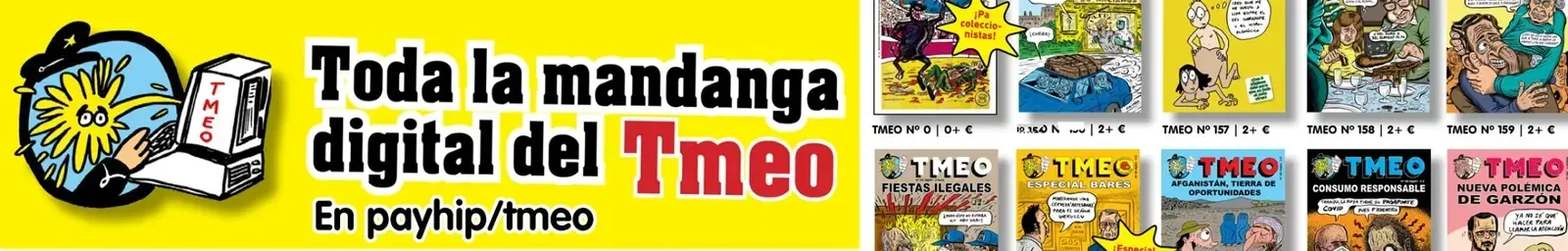 Banner con “Toda la mandanga digital del Tmeo” en texto negro en negrita sobre amarillo, con miniaturas de cómics a la derecha.