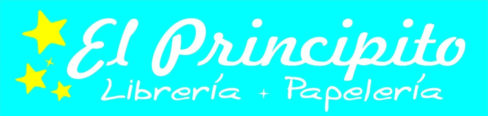 Logo de “El Principito” en blanco y turquesa con estrellas amarillas; texto “Librería + Papelería” debajo.