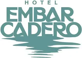 Logotipo del Hotel Embarcadero en letras color turquesa sobre fondo blanco.
