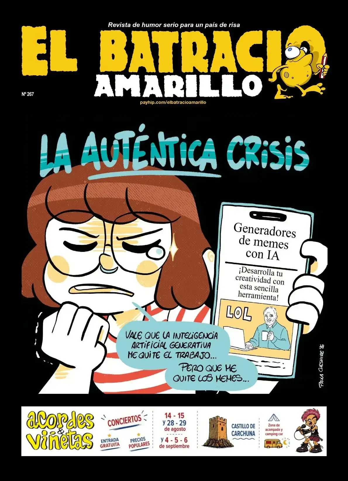Magazine cover with cartoon woman holding a sign, titled “El Batracio Amarillo” and “La auténtica crisis.”