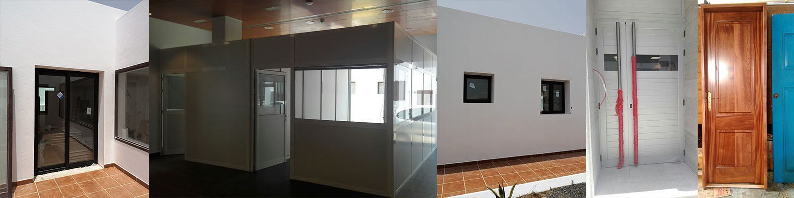 Un collage de cuatro imágenes de diferentes tipos de puertas y ventanas.