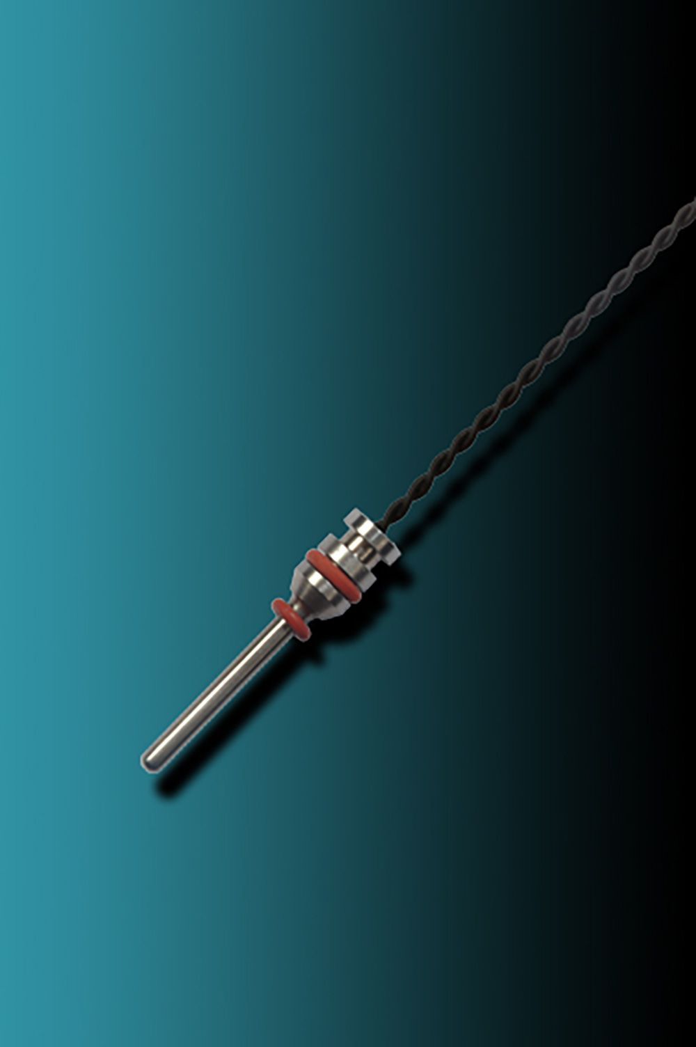 Eine Nahaufnahme eines Einschraubfühlers auf blauem Hintergrund.