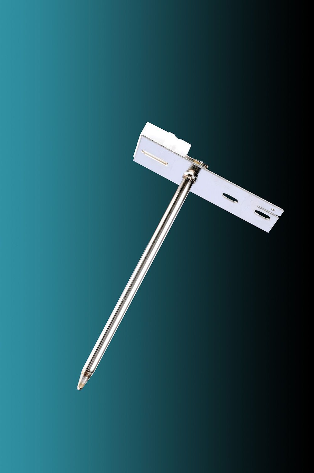 A close up of a hammer on a blue background