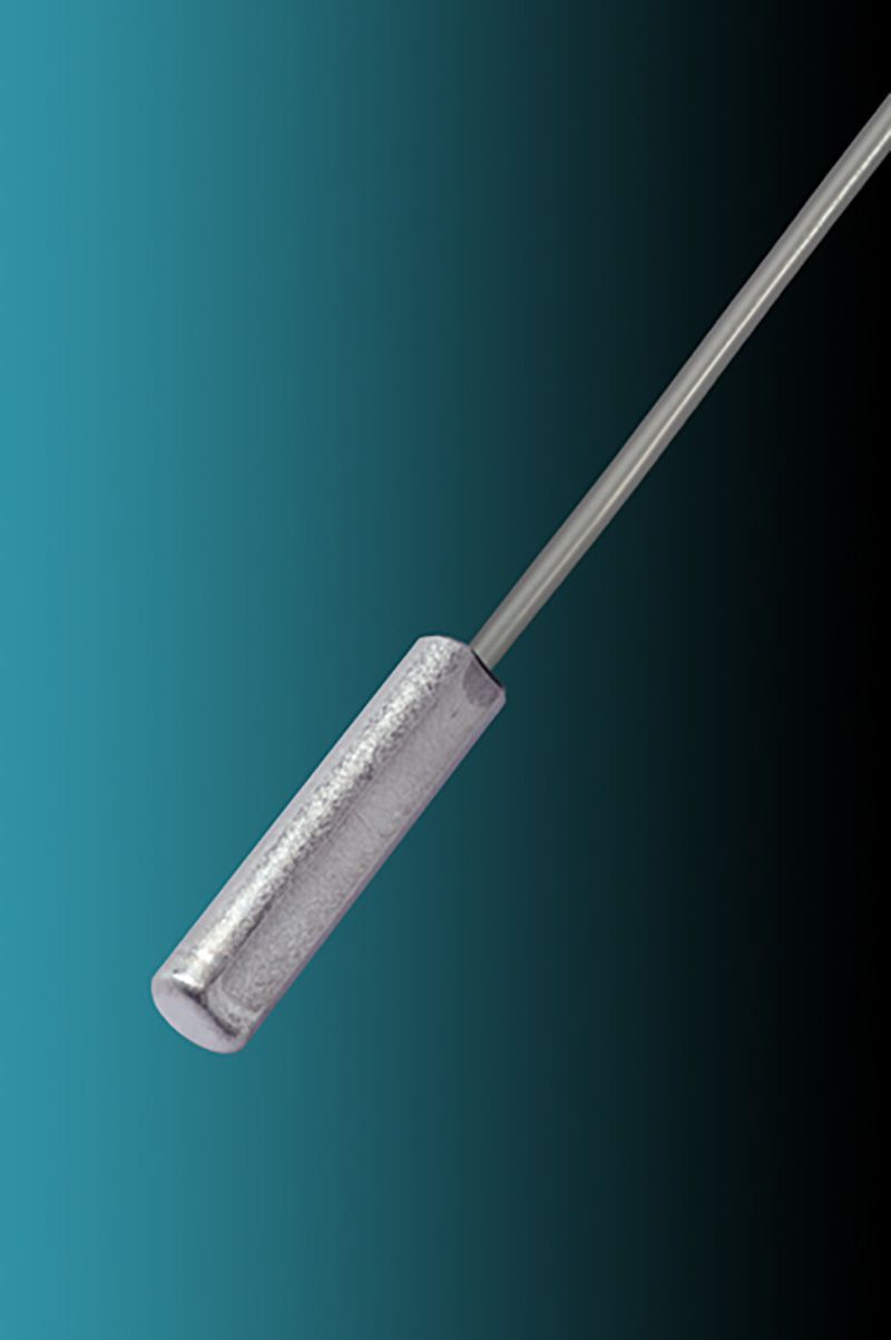 Eine Nahaufnahme eines Rohrfühlers auf blauem Hintergrund.