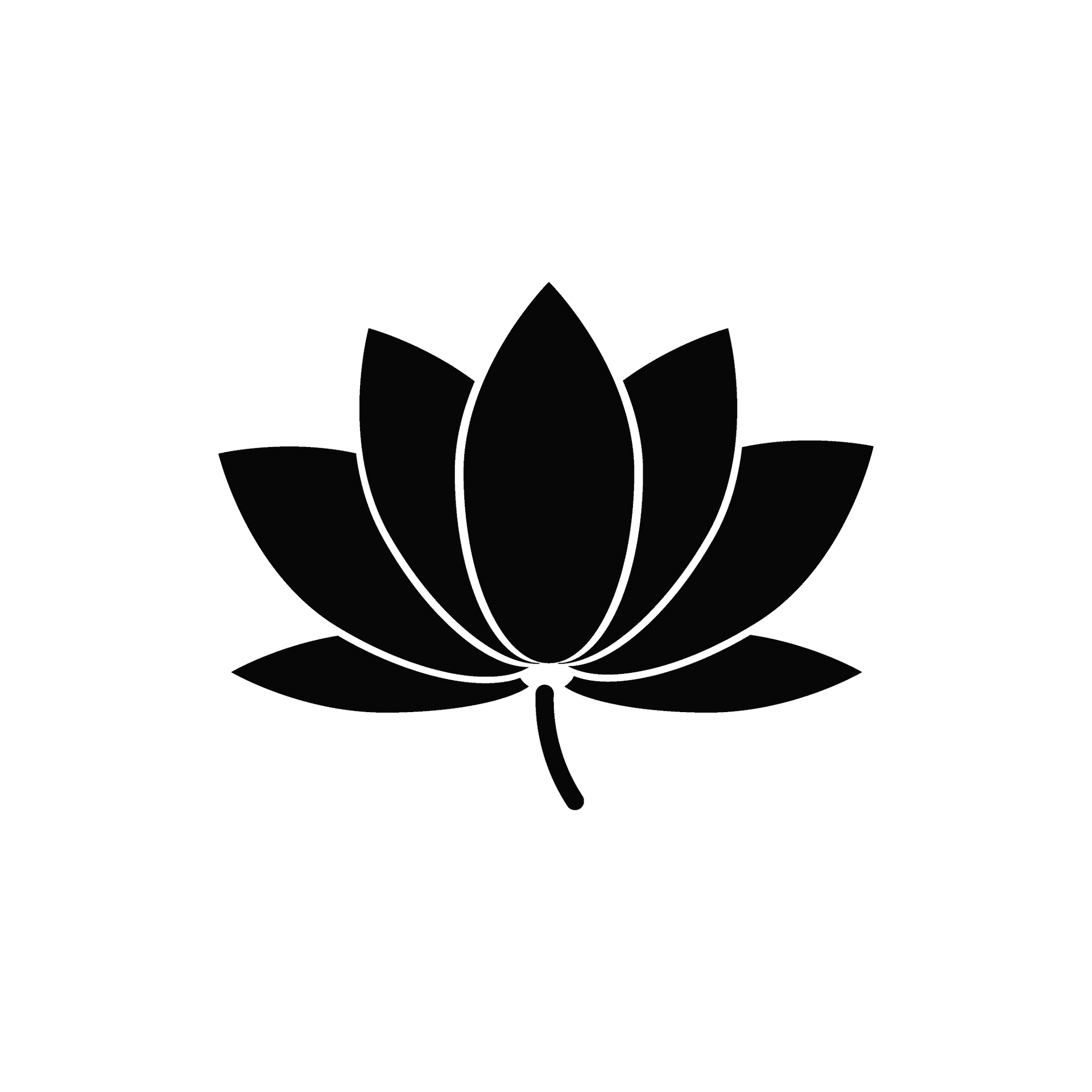 Flor de loto negra sobre fondo blanco.