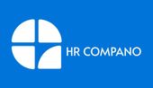 HR Compano logo on a blue background with a white circular cross icon and text