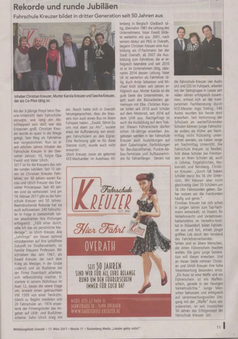 Artikel über Fahrschule Kreuzer