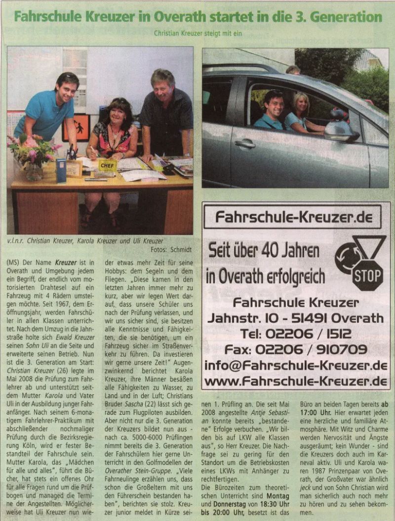 Zeitungsartikel über Fahrschule Kreuzer