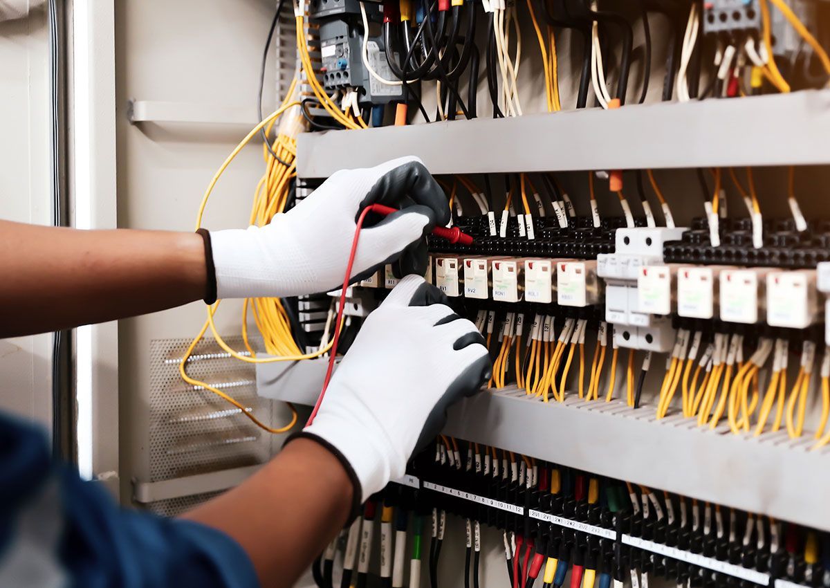 Zoom sur un homme qui répare un tableau électrique