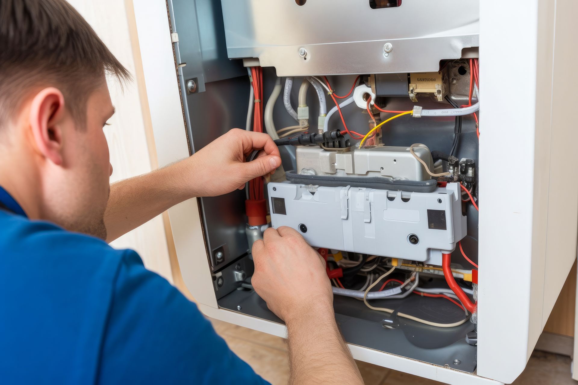 Un électricien répare un panneau électrique