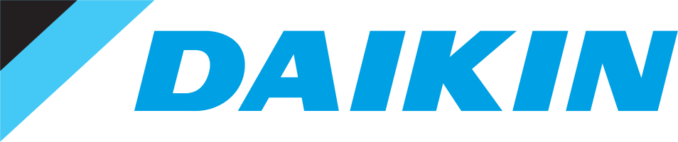 Logo Daikin en italique bleu sur fond blanc, avec un accent diagonal bleu clair