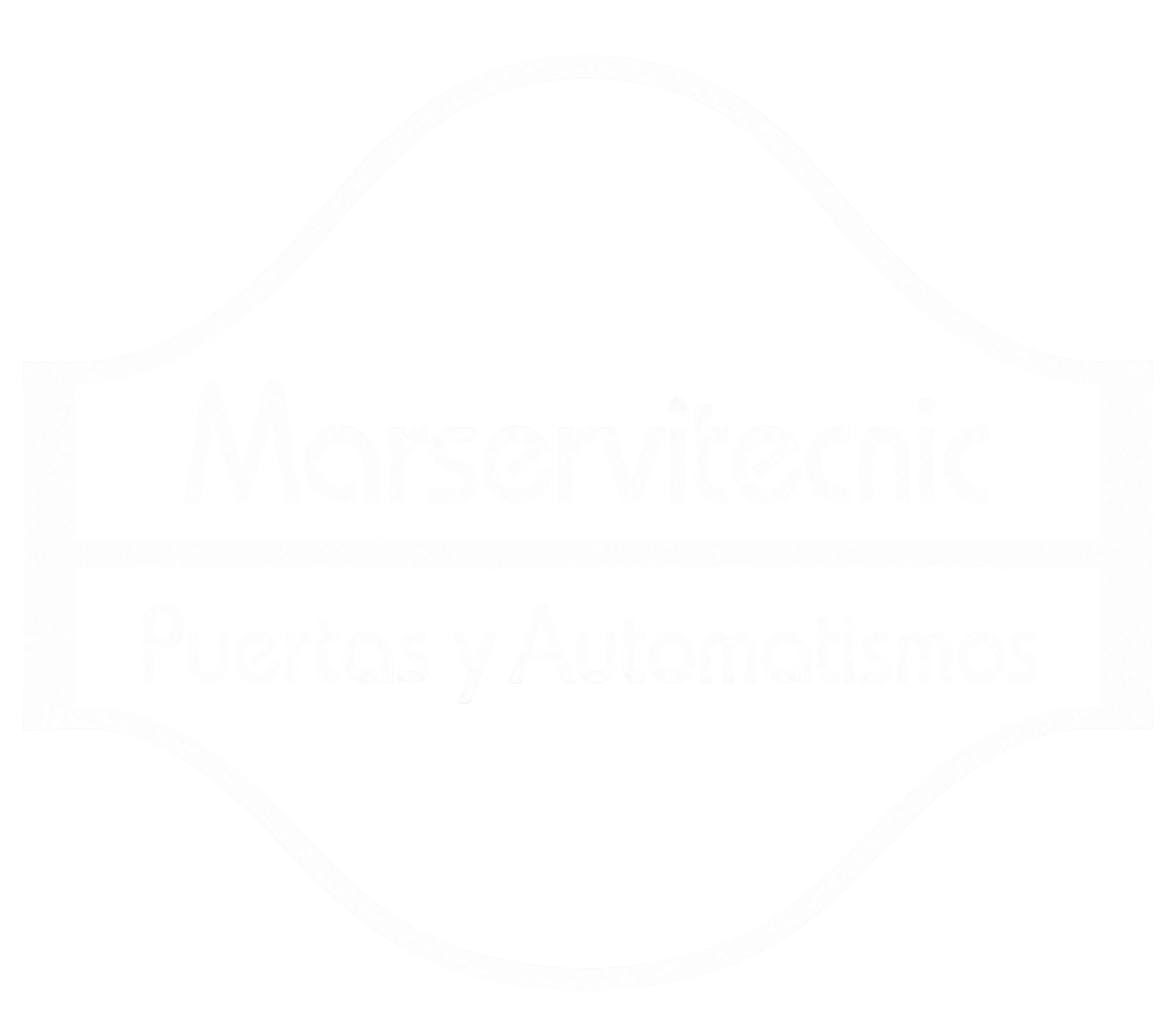Logotipo blanco tipo insignia, con el contorno de un tejado y texto tenue en el interior.