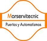 Logotipo de Marservitecnic en naranja y negro con el texto «Puertas y Automatismos»