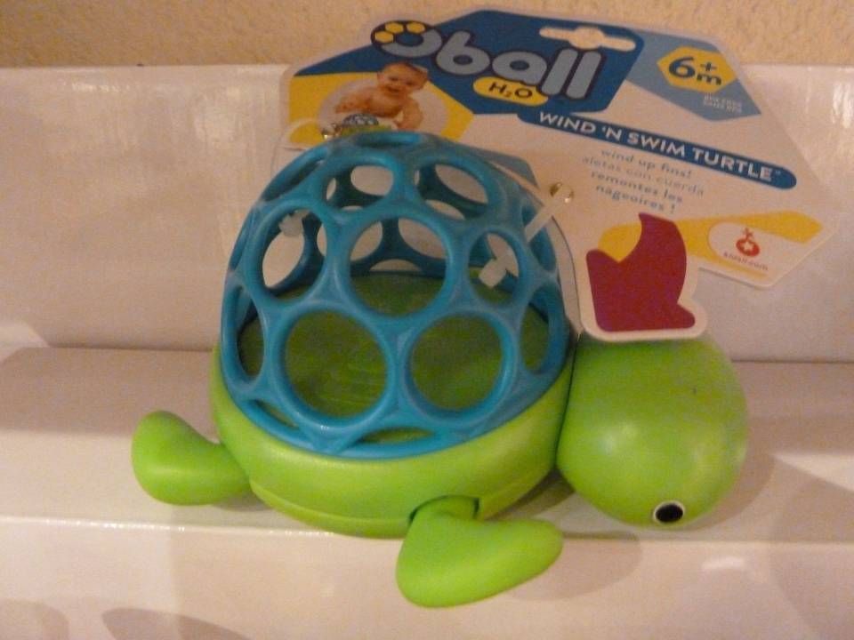 Tortue en peluche verte et bleue à carapace bombée, sur une boîte, posée sur une étagère de magasin