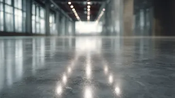 Suelo de hormigón reflectante en un espacio largo e industrial